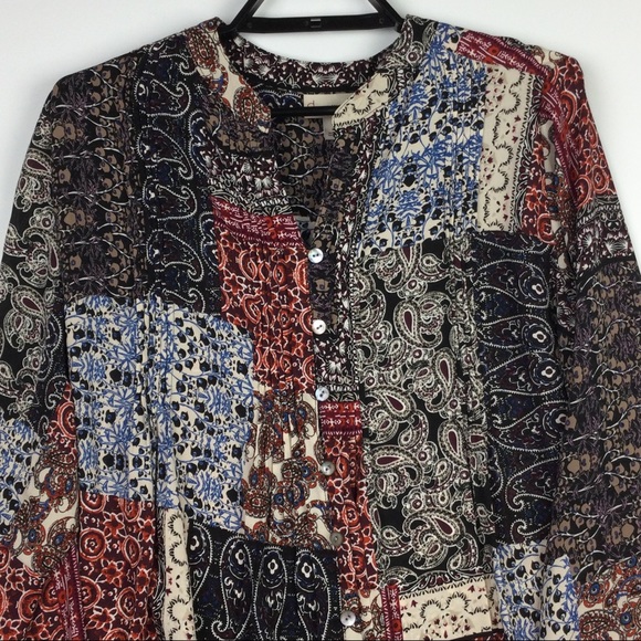 CB Button Up Blouse Flared Sleeves Paisley Ornate Buttons Multi Color Women's S - Picture 2 of 8